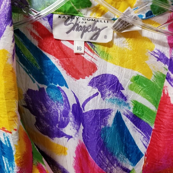 Vintage 80's retro bright flower blouse top shirt - Picture 2 of 4